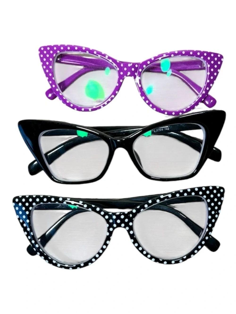 Black Polka Dot Purple Cat Eye Glasses Bundle